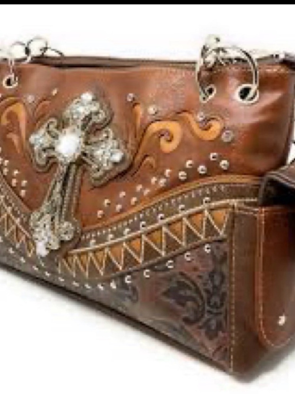 Embellished Brown Western Cross Shoulder Bag
